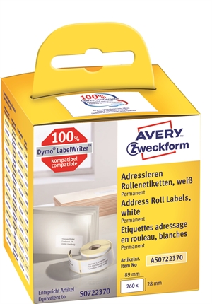 Avery címke tekercsen 89 x 28 mm, 2 x 130 db.